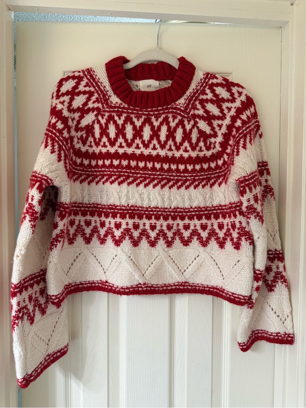 H&M Red and White Fair Isle Turtleneck Sweater - Women